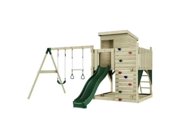 PolarPlay Spielturm Björn, mit Trapezstange, Dunkelgrün
