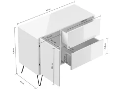 Posseik Sideboard Industrial S 2 Schubladen 1 Tür 100 cm Weiß Eiche Top