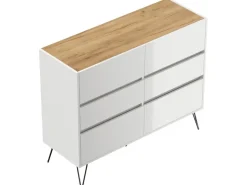 Posseik Sideboard Industrial M 6 Schubladen 120 cm Weiß Eiche Top