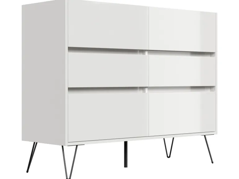 Posseik Sideboard Industrial M 6 Schubladen 120 cm Weiß Eiche Top