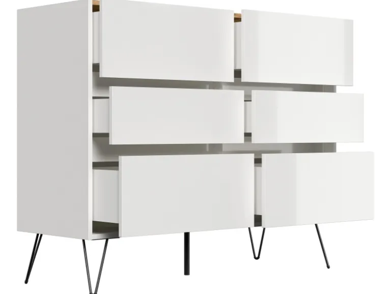Posseik Sideboard Industrial M 6 Schubladen 120 cm Weiß Eiche Top