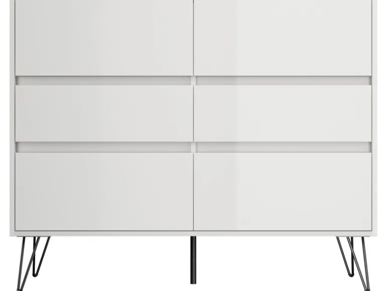 Posseik Sideboard Industrial M 6 Schubladen 120 cm Weiß Eiche Top