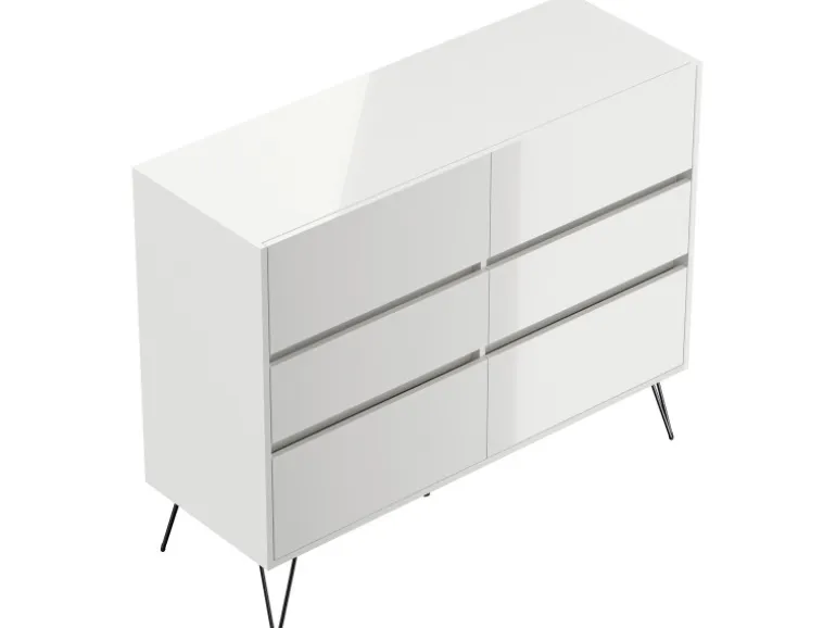 Posseik Sideboard Industrial M 6 Schubladen 120 cm Weiß Hochglanz