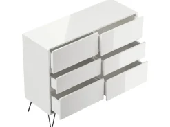 Posseik Sideboard Industrial M 6 Schubladen 120 cm Weiß Hochglanz