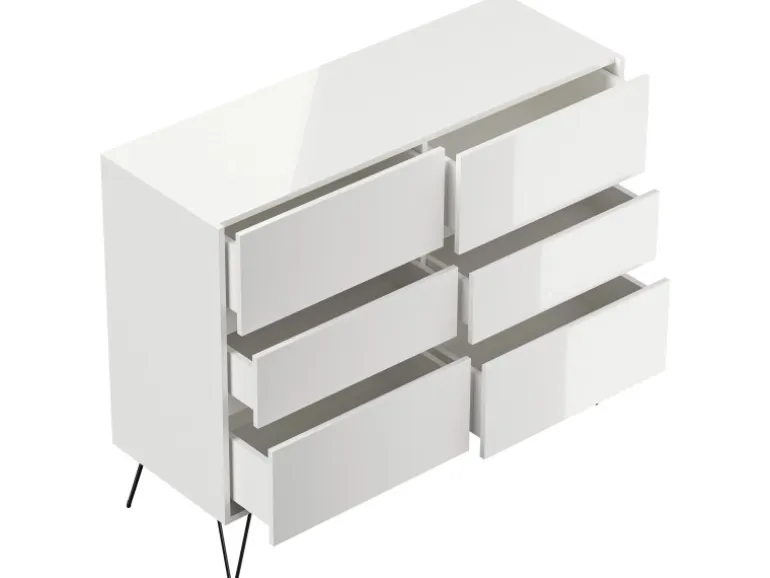 Posseik Sideboard Industrial M 6 Schubladen 120 cm Weiß Hochglanz