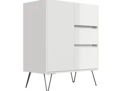 Posseik Sideboard Industrial K 3 Schubladen 1 Tür 80 cm Weiß Eiche Top