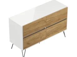 Posseik Sideboard Industrial E 4 Schubladen 120 cm Weiß Eiche Front