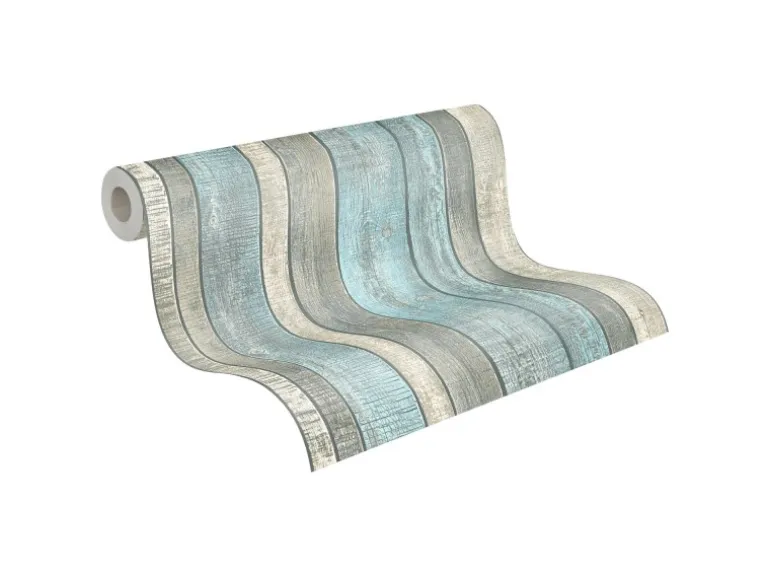 PROFHOME 319932-GU Holz Tapete Holzoptik Matt Blau Grau Creme 0,53 m x 10,05 m 5,33 m2 Blau