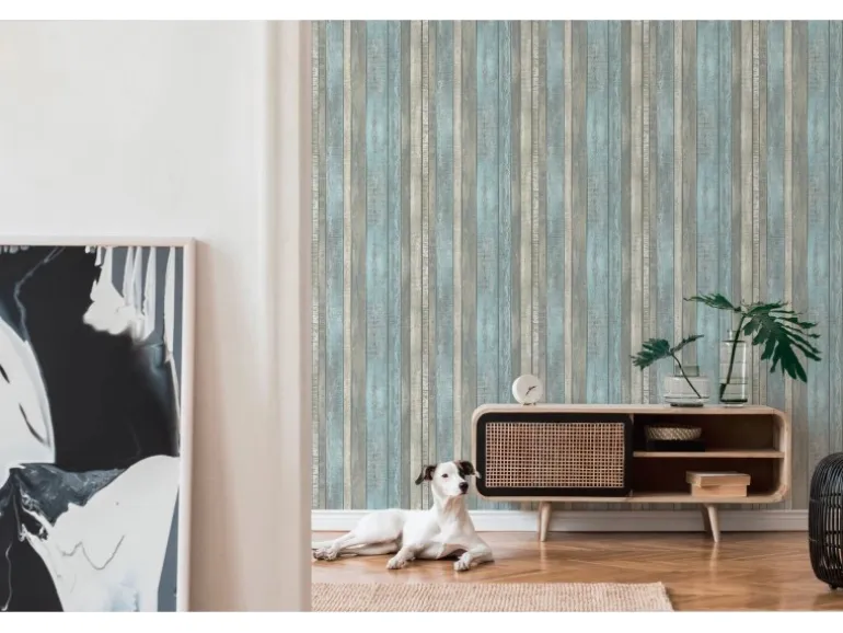 PROFHOME 319932-GU Holz Tapete Holzoptik Matt Blau Grau Creme 0,53 m x 10,05 m 5,33 m2 Blau