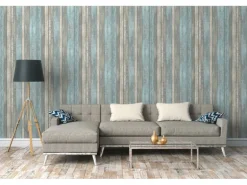 PROFHOME 319932-GU Holz Tapete Holzoptik Matt Blau Grau Creme 0,53 m x 10,05 m 5,33 m2 Blau