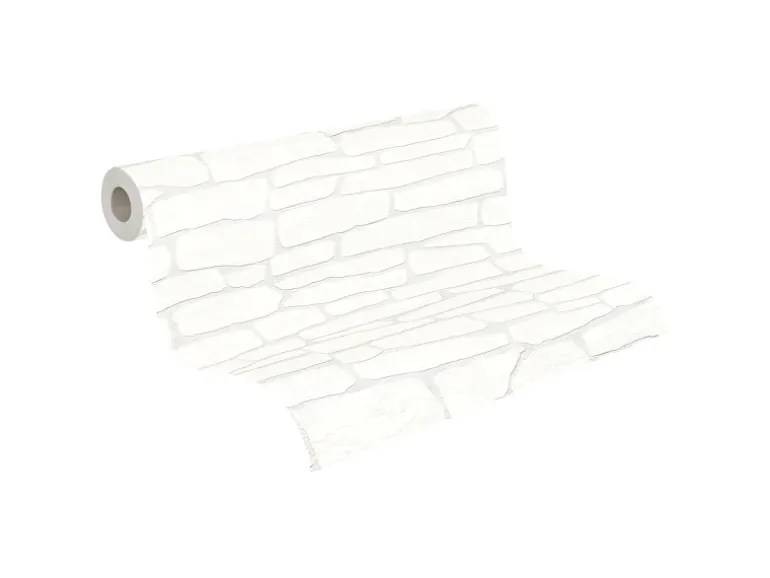 PROFHOME 355515-GU Stein Kacheln Tapete Natur Matt Weiß 1,06 m x 25,00 m 26,50 m2 Weiß