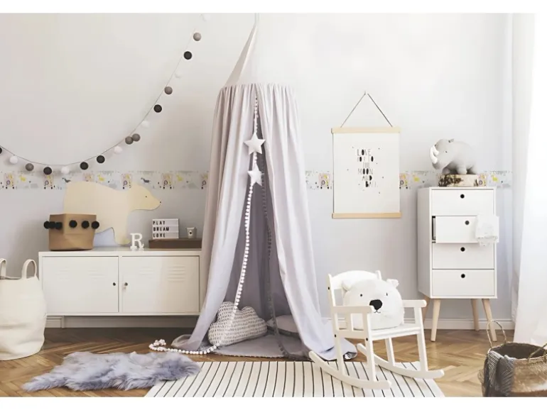 PROFHOME 403756-GU Tiermotiv Tapete Kindertapete Matt Weiß Gelb Creme 0,75 m2 0,15 m x 5,00 m 0,75 m2 Weiß