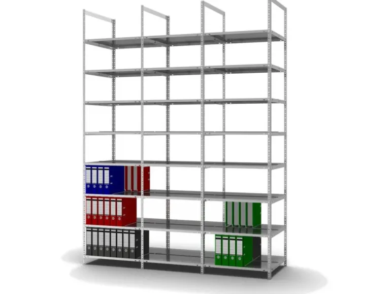 PROREGAL Aktenregal Schraubsystem Grundregal HxBxT 290 x 75 x 60 cm 8 Ebenen Fachlast 90 kg Ohne Deckboden Beidseitig Nutzbar Verzinkt