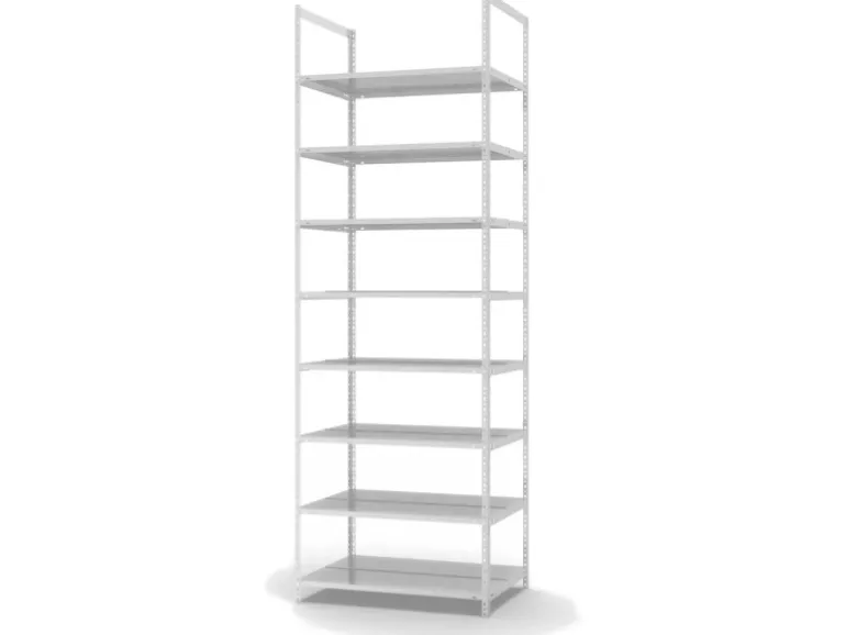 PROREGAL Aktenregal Schraubsystem Grundregal HxBxT 290 x 100 x 60 cm 8 Ebenen Fachlast 90 kg Ohne Deckboden Beidseitig Nutzbar Lichtgrau