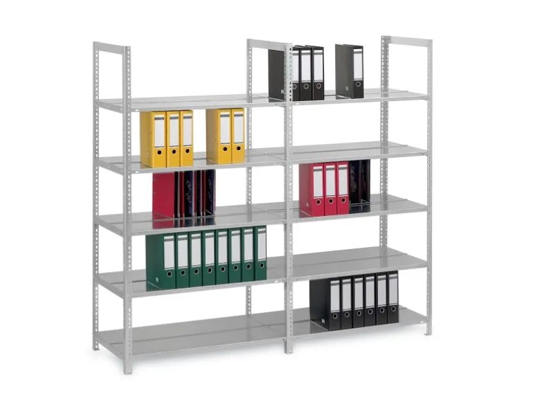 PROREGAL Aktenregal Schraubsystem Grundregal HxBxT 185 x 100 x 60 cm 5 Ebenen Fachlast 90 kg Ohne Deckboden Beidseitig Nutzbar Verzinkt