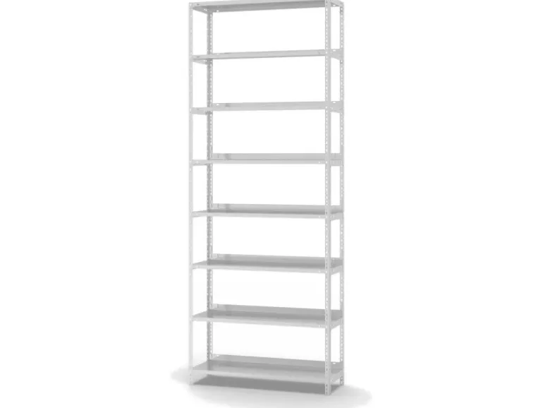 PROREGAL Aktenregal Schraubsystem Grundregal HxBxT 255 x 100 x 30 cm 8 Ebenen Fachlast 60 kg Mit Deckboden Einseitig Nutzbar Lichtgrau