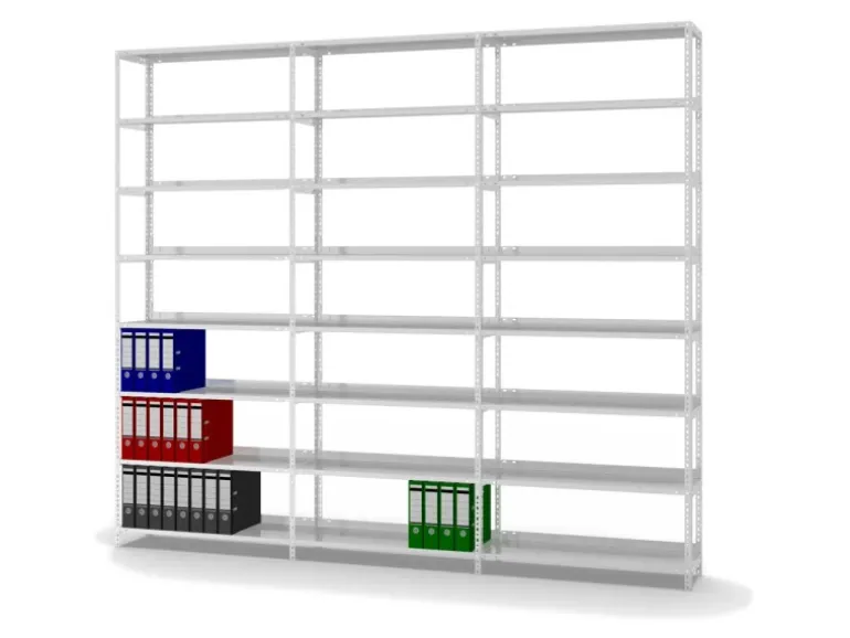 PROREGAL Aktenregal Schraubsystem Grundregal HxBxT 255 x 100 x 30 cm 8 Ebenen Fachlast 60 kg Mit Deckboden Einseitig Nutzbar Lichtgrau