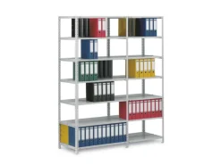 PROREGAL Aktenregal Schraubsystem Grundregal HxBxT 290 x 100 x 60 cm 9 Ebenen Fachlast 90 kg Mit Deckboden Beidseitig Nutzbar Lichtgrau