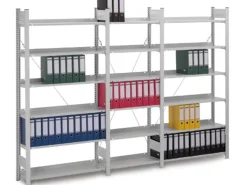 PROREGAL Aktenregal Stecksystem T-Profil Grundregal HxBxT 235 x 100 x 30 cm 7 Ebenen Fachlast 60 kg Einseitig Nutzbar Lichtgrau