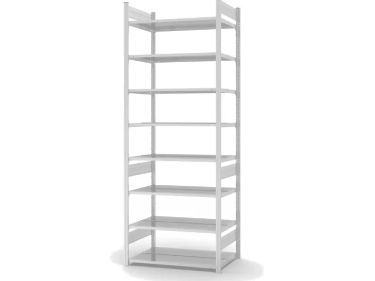 PROREGAL Aktenregal Stecksystem T-Profil Grundregal HxBxT 270 x 100 x 60 cm 8 Ebenen Fachlast 90 kg Beidseitig Nutzbar Lichtgrau