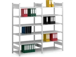 PROREGAL Aktenregal Stecksystem T-Profil Grundregal HxBxT 270 x 100 x 60 cm 8 Ebenen Fachlast 90 kg Beidseitig Nutzbar Lichtgrau