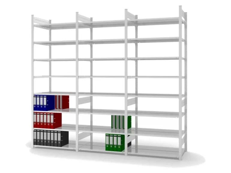PROREGAL Aktenregal Stecksystem T-Profil Grundregal HxBxT 270 x 100 x 60 cm 8 Ebenen Fachlast 90 kg Beidseitig Nutzbar Lichtgrau