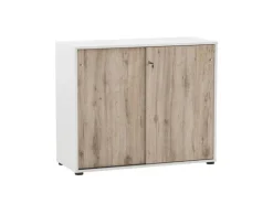 PROREGAL Aktenschrank Pigeon Large HxBxT 83,6 x 100 x 41 cm 2 Fächern & 2 Abschließbare Schiebetüren Weiß & Eiche