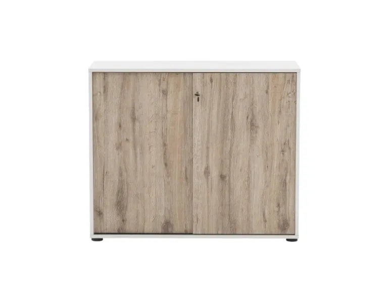 PROREGAL Aktenschrank Pigeon Large HxBxT 83,6 x 100 x 41 cm 2 Fächern & 2 Abschließbare Schiebetüren Weiß & Eiche