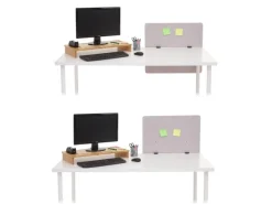Proregal Akustik-Tischtrennwand HxBxT 60x65x2 cm Doppelwandig Stoff Grau Büro-Sichtschutz Schreibtisch Pinnwand
