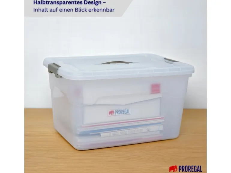 Proregal Aufbewahrungsbox Mit Deckel 30L 4er Set Klein Transparent Stapelbar Kunststoffbox Verschlussclips Stapelbox Aufbewahrungsbehälter Büro