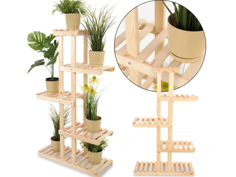 PROREGAL Blümenstande FLORACK HxBxT 117x68x25cm 6 Ablagen Kieferholz Natur