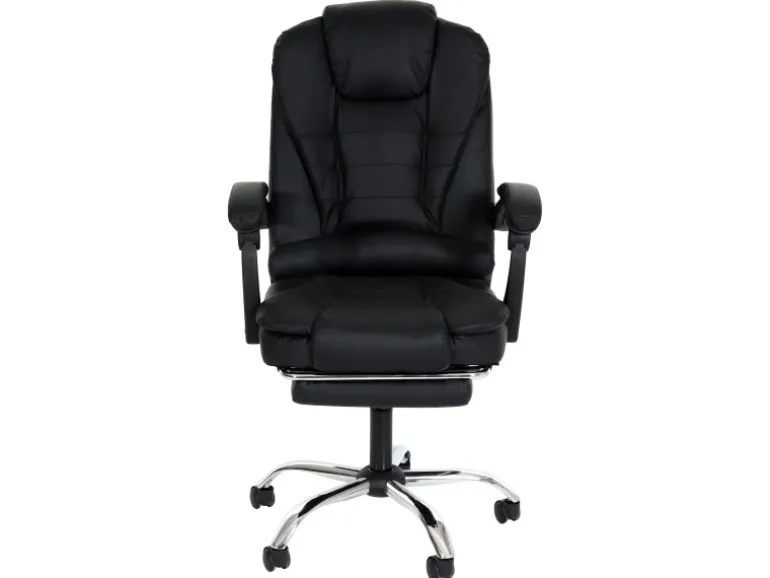 Proregal Bürostuhl HxBxT 110x63x103 cm Sitzhöhe 48cm Ausziehbare Fußstütze Kunstleder Schwarz Schreibtischstuhl Drehstuhl Chefsessel