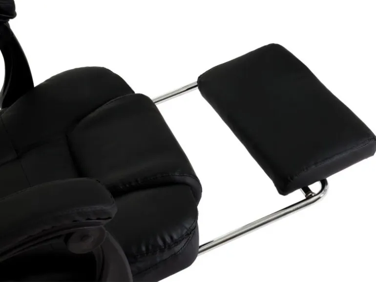 Proregal Bürostuhl HxBxT 110x63x103 cm Sitzhöhe 48cm Ausziehbare Fußstütze Kunstleder Schwarz Schreibtischstuhl Drehstuhl Chefsessel