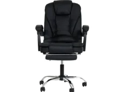 Proregal Bürostuhl HxBxT 110x63x103 cm Sitzhöhe 48cm Ausziehbare Fußstütze Kunstleder Schwarz Schreibtischstuhl Drehstuhl Chefsessel