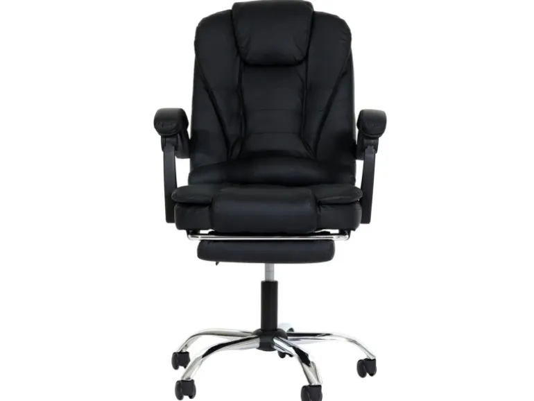 Proregal Bürostuhl HxBxT 110x63x103 cm Sitzhöhe 48cm Ausziehbare Fußstütze Kunstleder Schwarz Schreibtischstuhl Drehstuhl Chefsessel