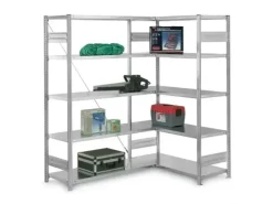 PROREGAL Eckregal Stecksystem T-Profil HxBxT 200 x 100 x 40 cm 5 Ebenen Traglast 124 kg Lichtgrau