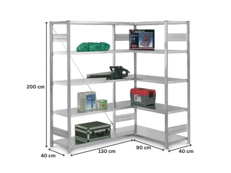 PROREGAL Eckregal Stecksystem T-Profil HxBxT 200 x 130 x 40 cm 5 Ebenen Traglast 124 kg Verzinkt