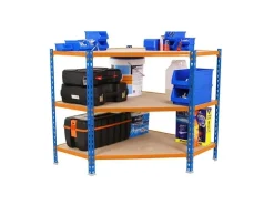 PROREGAL Eckregal Small Muli HxBxT 90 x 90 x 40 cm 3 Fachböden Fachlast 200 kg Blau-Orange