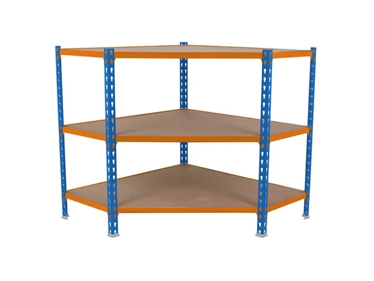 PROREGAL Eckregal Small Muli HxBxT 90 x 90 x 30 cm 3 Fachböden Fachlast 200 kg Blau-Orange