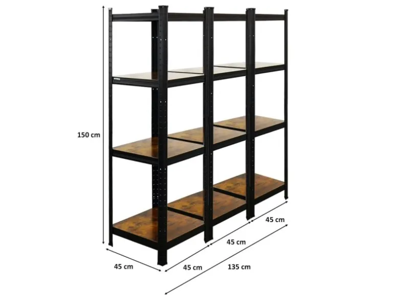 PROREGAL 3er Vintage Series Schwerlastregal Ragnar Set HxBxT 150x45x45cm Fachlast 100kg Vintagebraun-Schwarz