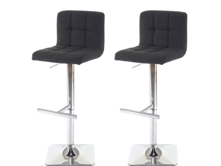 PROREGAL 2er-Set Barhocker Gepolstert Und Höhenverstellbar Mit Lehne Sitzhöhe 63-84cm Mit Lehne Drehbar Stoff/Textil Dunkelgrau Chromfuß Barstuhl