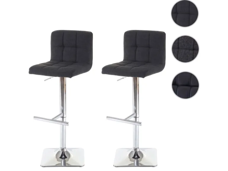 PROREGAL 2er-Set Barhocker Gepolstert Und Höhenverstellbar Mit Lehne Sitzhöhe 63-84cm Mit Lehne Drehbar Stoff/Textil Dunkelgrau Chromfuß Barstuhl