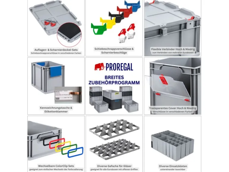 PROREGAL Eurobox Nextgen Color HxBxT 32x30x40cm 30 Liter Griffe Blau Offen Schwarz Eurobehälter Transportbox Transportbehälter