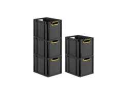PROREGAL Eurobox Nextgen Color HxBxT 32x30x40cm 30 Liter Griffe Gelb Offen Schwarz Eurobehälter Transportbox Transportbehälter