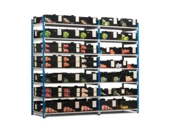 PROREGAL Fachbodenregal Maximus Pro HxBxT 220 x 100 x 50 cm 7 Ebenen Metallplatten-Fachboden Fachlast 303 kg Lichtblau-Lichtgrau