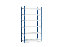 PROREGAL Fachbodenregal Maximus Pro HxBxT 280 x 100 x 50 cm 6 Ebenen Offener Fachboden Fachlast 286 kg Lichtblau-Lichtgrau
