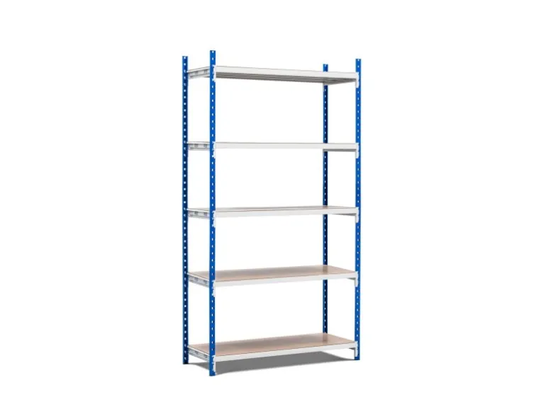 PROREGAL Fachbodenregal Maximus HxBxT200 x 125 x 34 cm 5 Ebenen Spanplatten-Fachboden Fachlast 114 kg Lichtblau-Lichtgrau