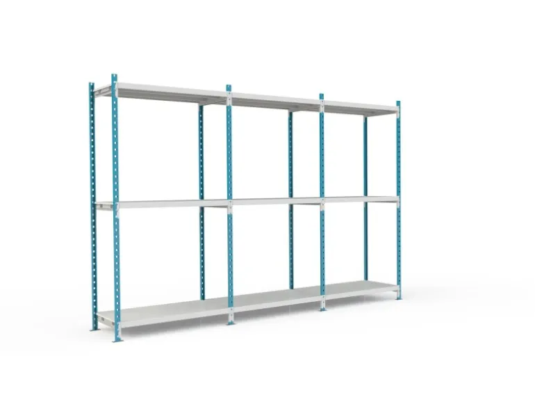 PROREGAL Fachbodenregal Maximus Pro HxBxT 300 x 100 x 50 cm 3 Ebenen Metallplatten-Fachboden Fachlast 286 kg Lichtblau-Lichtgrau