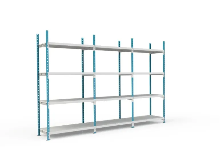 PROREGAL Fachbodenregal Maximus HxBxT200 x 125 x 34 cm 4 Ebenen PVC-Fachboden Fachlast 114 kg Lichtblau-Lichtgrau