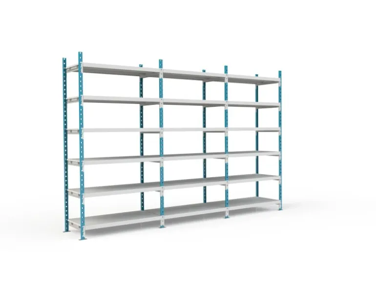 PROREGAL Fachbodenregal Maximus Pro HxBxT 300 x 150 x 80 cm 6 Ebenen PVC-Fachboden Fachlast 236 kg Lichtblau-Lichtgrau
